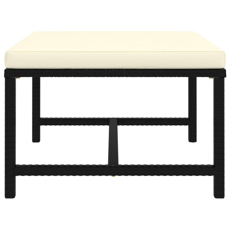 Reno Outdoor Sectional Footrest Ottoman, Black Rattan, Ivory Polyester - Benzara