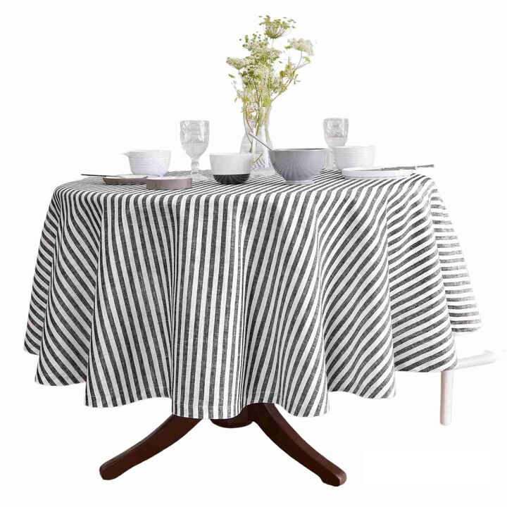 Solino Home 100% Pure Linen Round Tablecloth - Amalfi Stripe