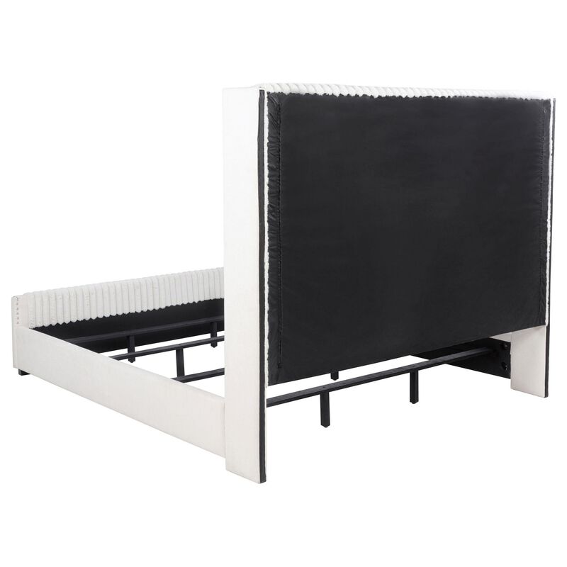 Asy California King Bed, Channel Tufted Wingback Headboard, White - Benzara image number 3
