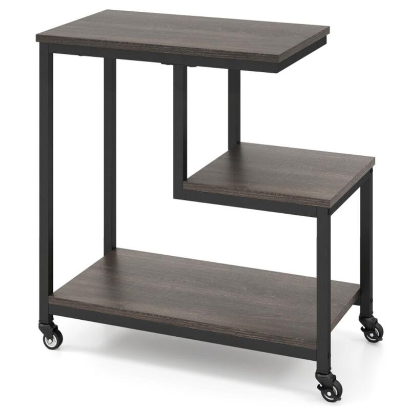 Hivvago G-shaped Side Table 3-Tier Mobile End Table with Open Shelves