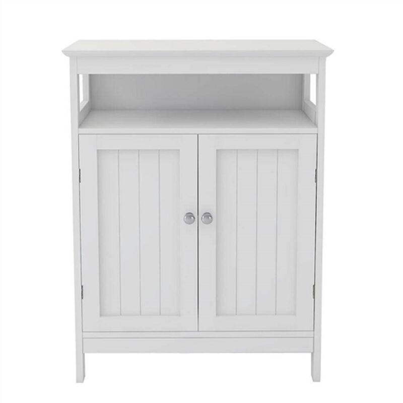 Modern 2-Door Bathroom Linen Storage Cabinet in Wood Finish