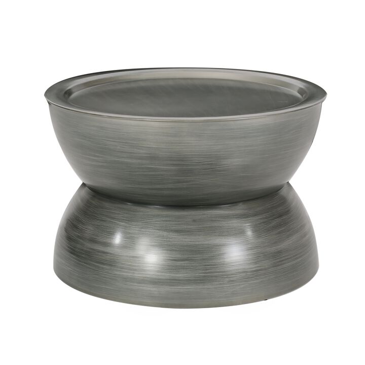 Accent Coffee Table, 25 Inch Hourglass Shape, Gray Hammered Finish