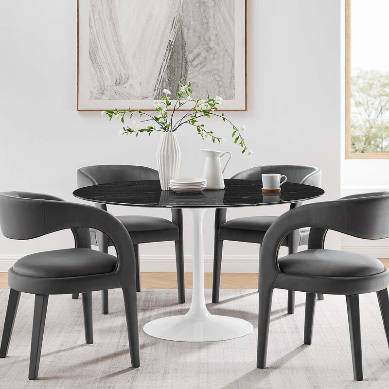 Modway - Lippa 54" Round Artificial Marble Dining Table White Black