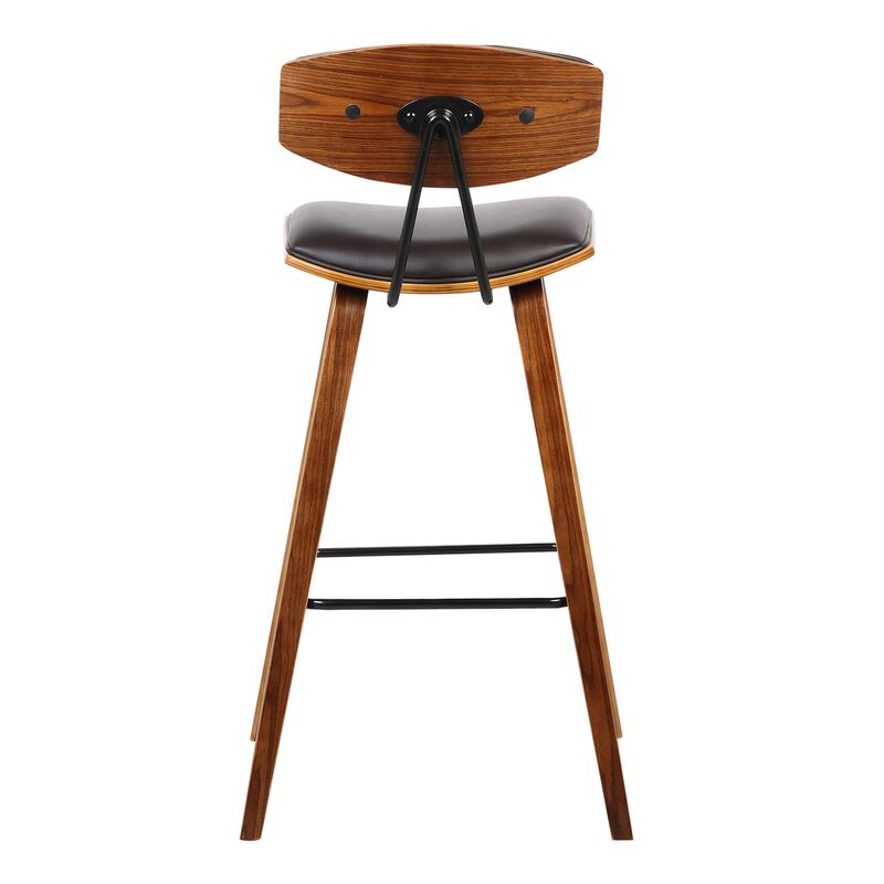 Wooden Frame Leatherette Barstool with Flared Legs, Brown - Benzara