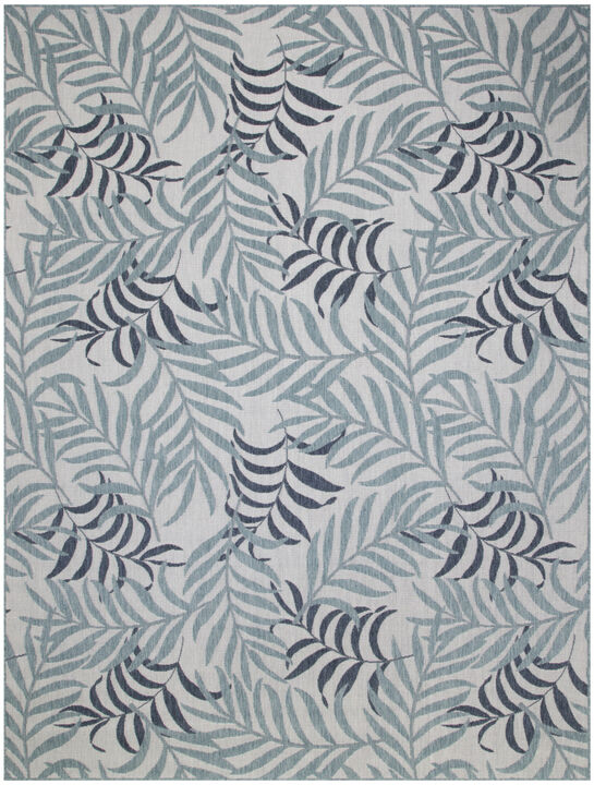 HomeRoots 9' X 12' Ivory Sky Blue And Blue Palm Leaf Indoor Outdoor Area Rug