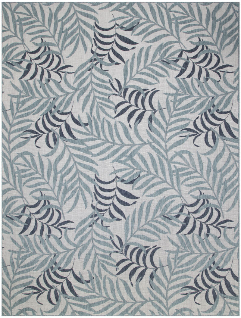 HomeRoots 9' X 12' Ivory Sky Blue And Blue Palm Leaf Indoor Outdoor Area Rug image number 0