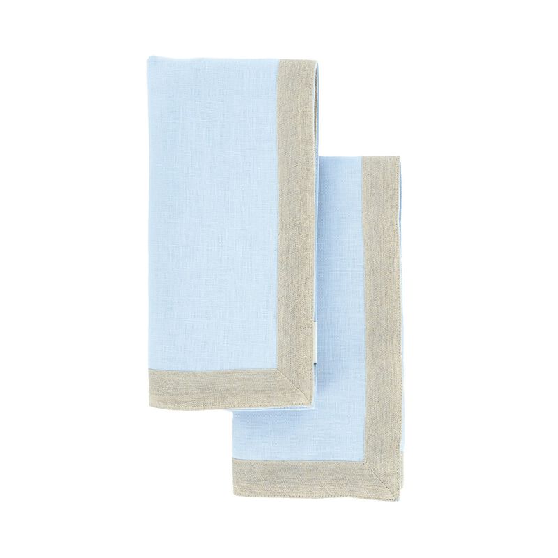 Blue Linen Napkins With Sparkle Borders, Set of 4