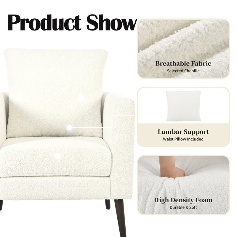 Mondawe Barrel Chair, Teddy Fabric Armchair Club Chair, Upholstered Accent Chair