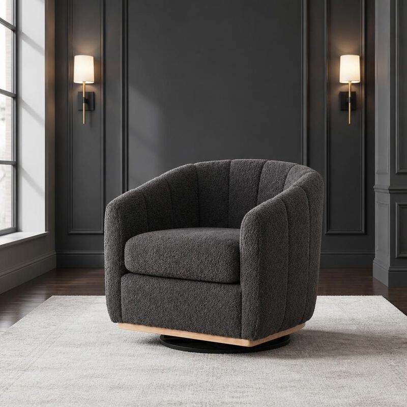 GOODSILO 31.89 Inch Wide Modern Chenille 360 Swivel Tufted Pumpkin-Shape Barrel Armchair for Living Room Bedroom Lounge Office image number 3