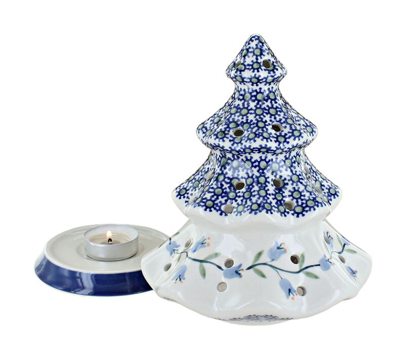 Blue Rose Polish Pottery Snow Flurry Tree Luminary