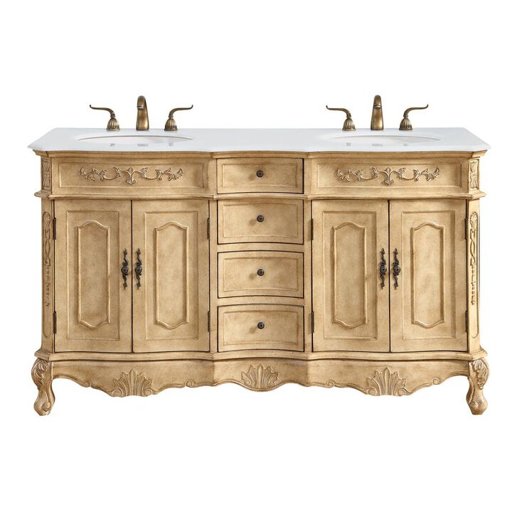 Elegant Kitchen and Bath 60 inch Double Bathroom vanity in Antique Beige