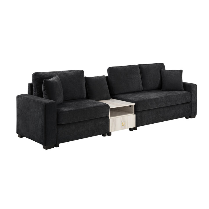 Merax Functional Chenille Sofa with Storage Armrest & Center Console