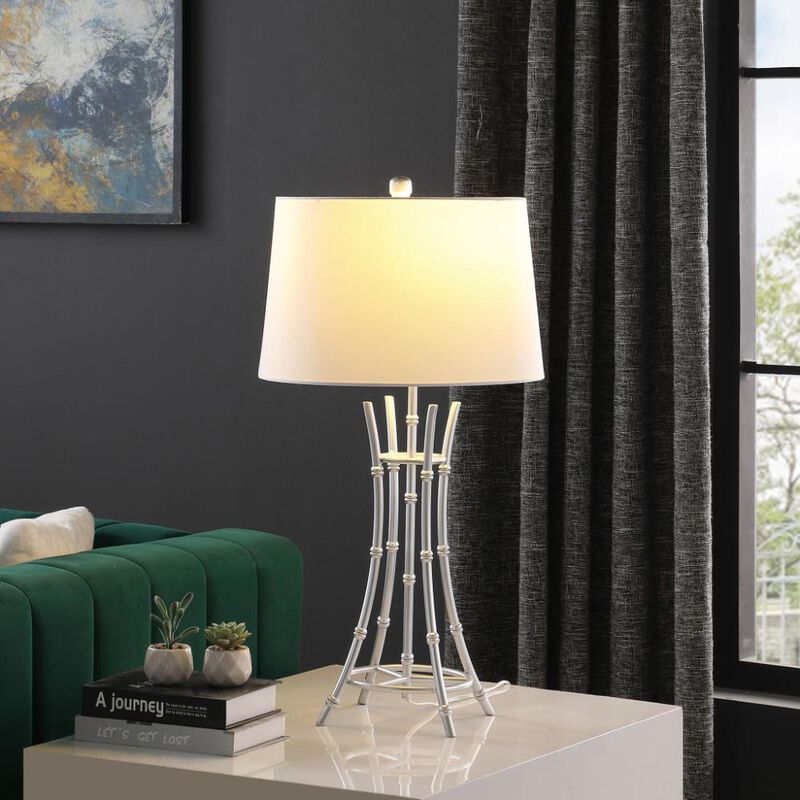 Hivvago 29" Silver Bamboo Design Table Lamp With Off White Drum Shade
