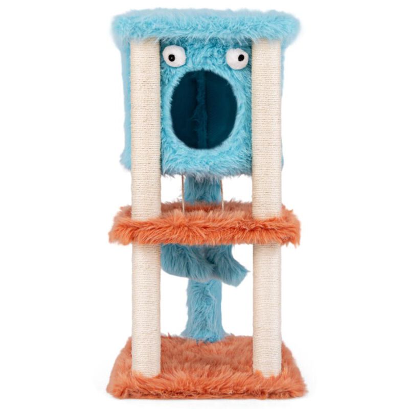 Hivvago Cute Monster-Themed Cat Tower with Private Condo and Soft Long Plush