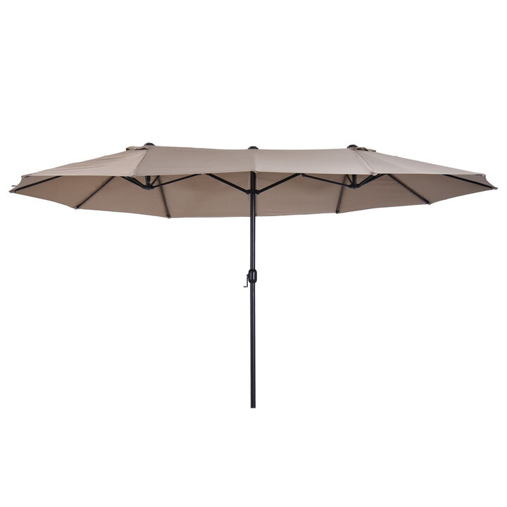 Outsunny Extra Large 15ft Patio Umbrella, Double-Sided Outdoor Umbrella with Crank Handle and Air Vents for Backyard, Deck, Pool, Market, Tan