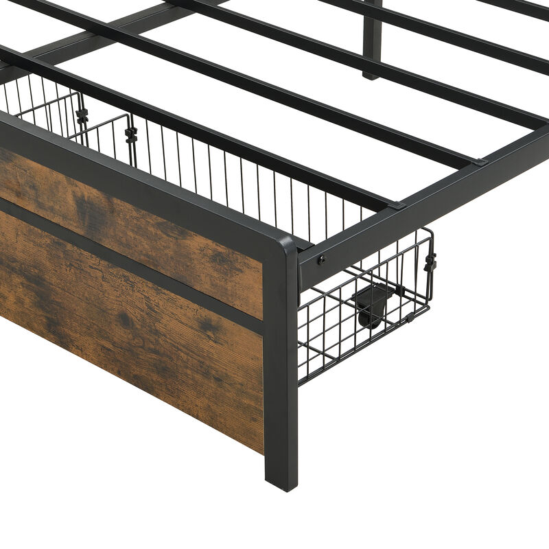 Merax  Metal Bed Frame with LED Lights, Storage & Charging Station image number 5