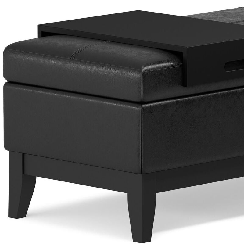 HomeRoots 42" Black and Dark Brown Tufted Faux Leather and Solid Wood Upholstered Storage Bench With Tray image number 5