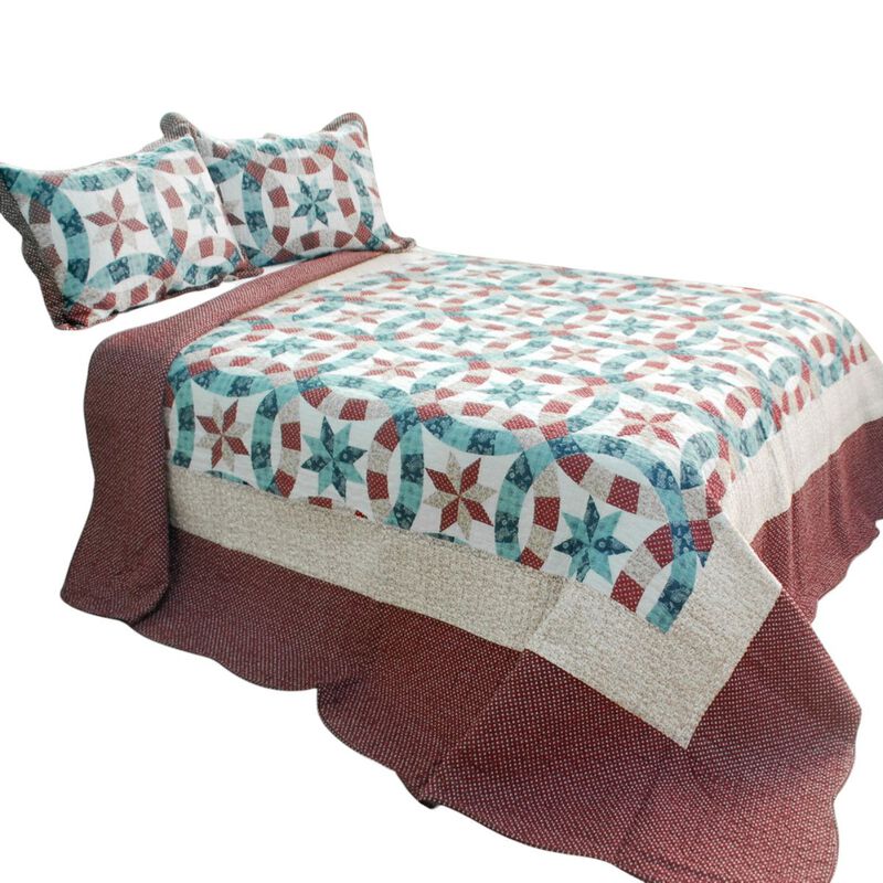 Queen Size 3-Piece Cotton Vermicelli Quilted Printed Quilt Set with Matching Pillow Shams image number 1