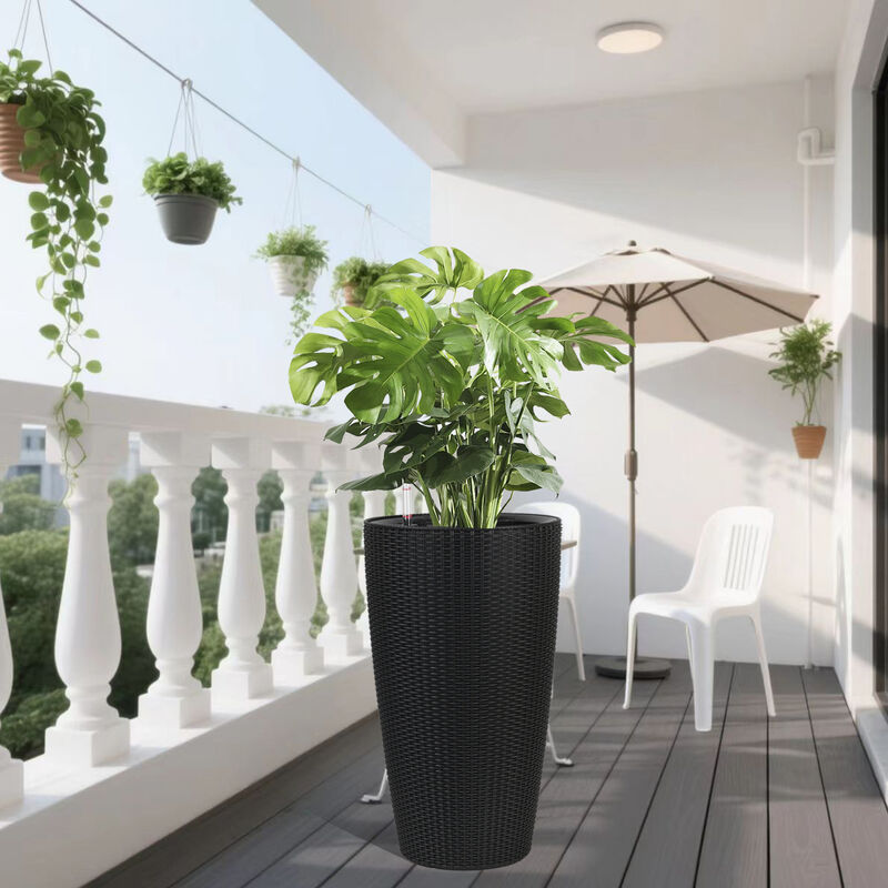 WOW PIONEER Set of 2 Large Faux Rattan Tall Planters for Indoor Outdoor Use with Automatic Watering System Water Level Monitor Inner Bucket for Garden Patio Porch Backyard image number 9