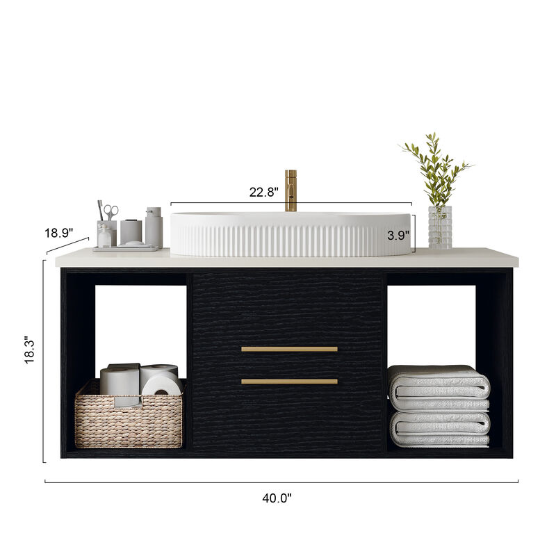 40-In Wall-Mounted Bathroom Vanity with Oval Ceramic Sink