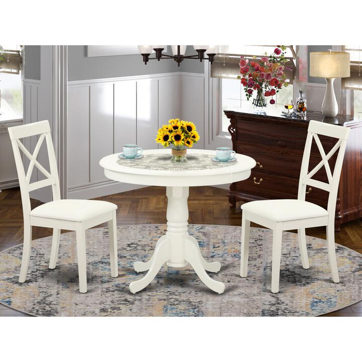 East West Furniture Dining Room Set Linen White, ANBO3-LWH-LC