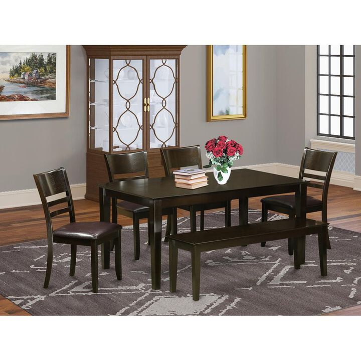 6 PC Dining set with bench- Table and 4 Dining Chairs and Bench