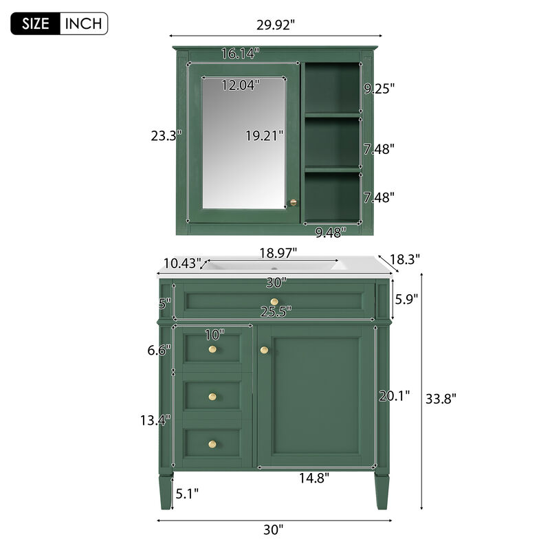 Merax Bathroom Vanity Set with Mirror Cabinet, Ceramic 3-Hole Basin, Soft-Close Storage image number 4