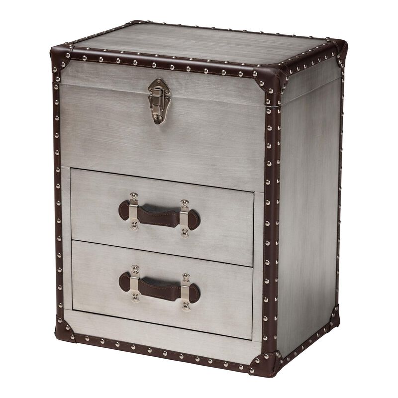 Baxton Studio Calidore Vintage Silver Metal 2 Drawer End Table