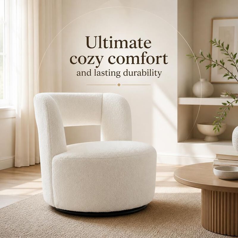 GOODSILO Soft Plush 360 Degree Swivel Round Accent Barrel Chair Upholstered in Cozy Teddy Fabric for Living Room, Bedroom and Office Spaces image number 4