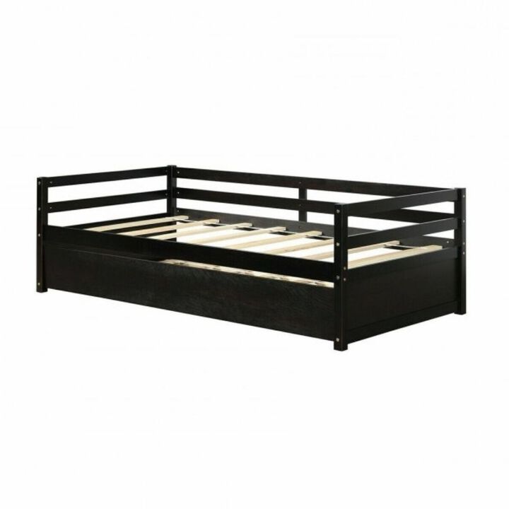 QuikFurn Twin/Twin Dorm Style Trundle Daybed Platform Bed Frame in Espresso