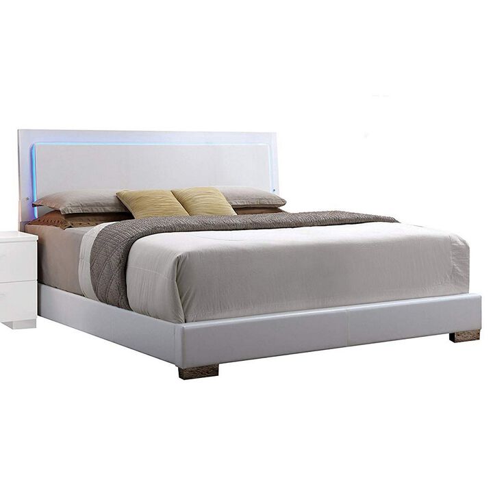 Contemporary Style Queen Size Wooden Panel Bed with Headboard, White-Benzara