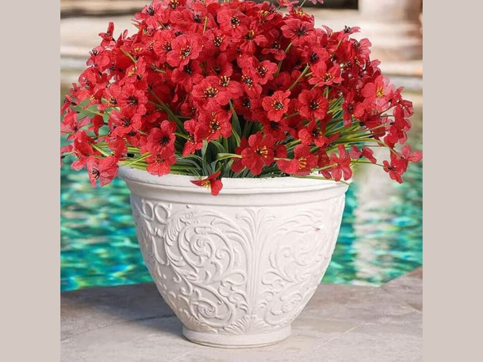 12 Bundle Red Artificial Eucalyptus Flowers UV Resistant Outdoor Window Box