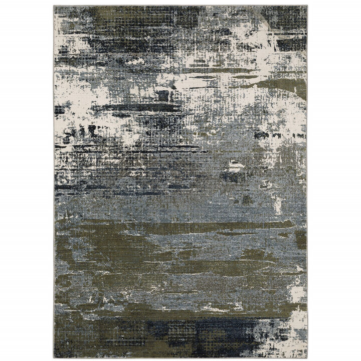 3 X 5 Blue And green Abstract Power Loom Area Rug
