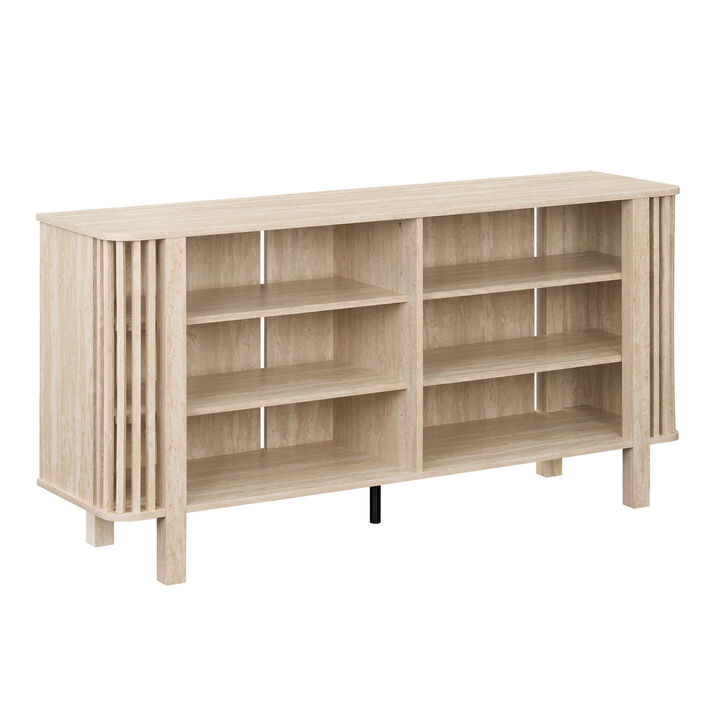 Wood TV Stand with Adjustable Storage Shelves for Home Entertainment
