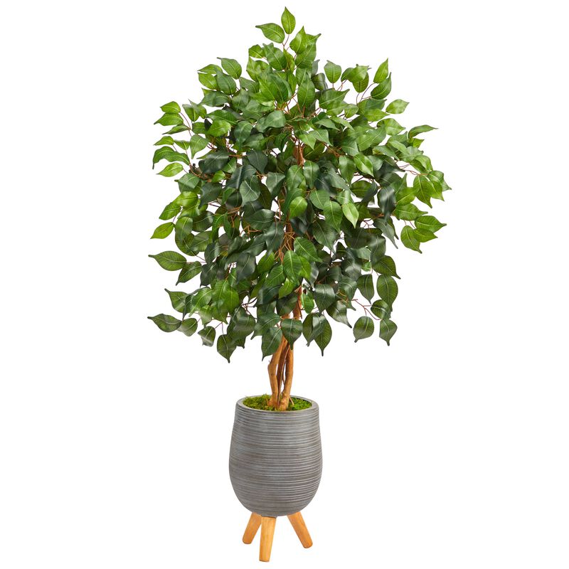 HomPlanti 4 Feet Ficus Artificial Tree in Gray Planter with Stand image number 1