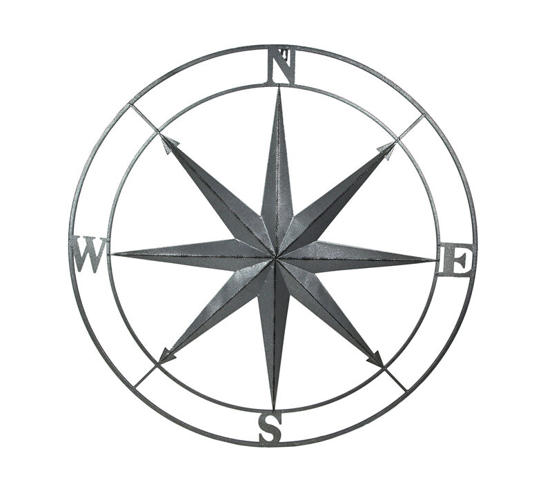 Galvanized Zinc Finish Metal Indoor/Outdoor Compass Rose Wall Hanging 36 in. image number 0
