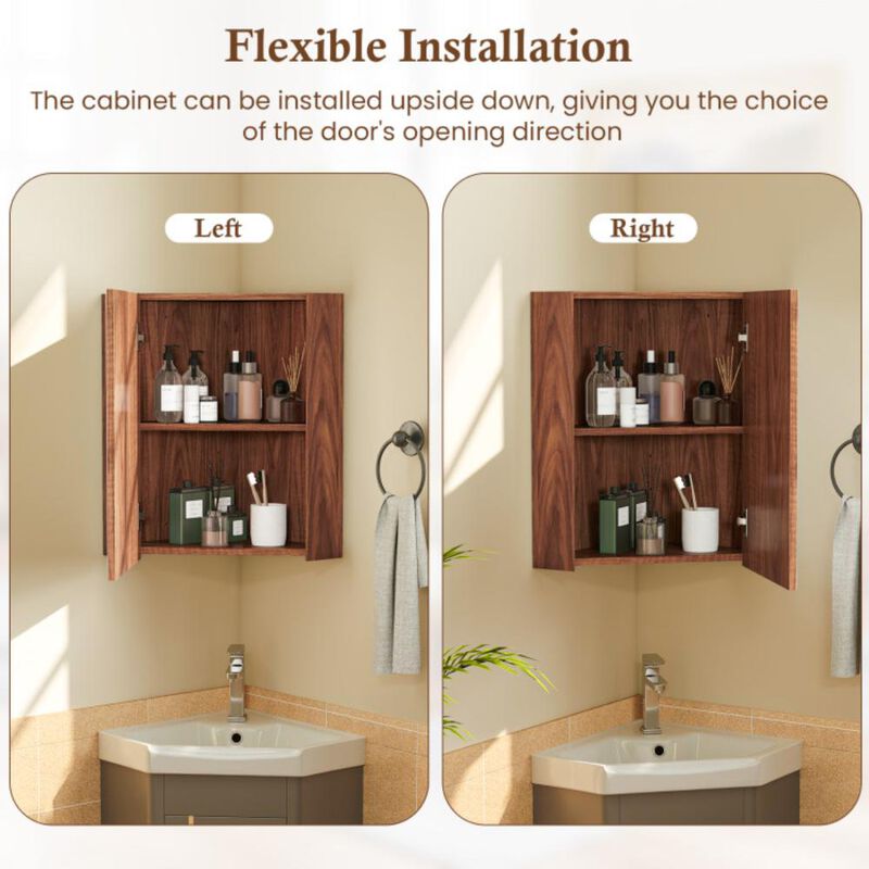 Hivvago Corner Medicine Cabinet with Mirror with Open Mirror Door and Adjustable Shelf