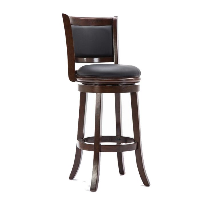 Round Wooden Swivel Barstool with Padded Seat and Back, Dark Brown-Benzara