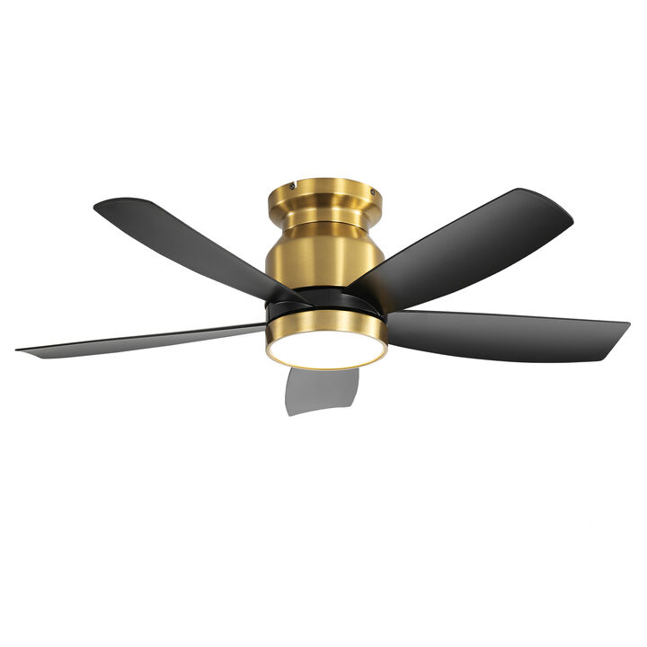 42 Inch Flush Mount Ceiling Fans with LED Light 22W and Remote Control 5 ABS Fan Blades for Indoor