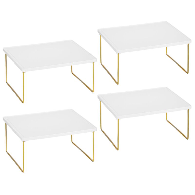 mDesign Metal Storage Organization for Closet Shelves, 4 Pack, White/Soft Brass image number 1