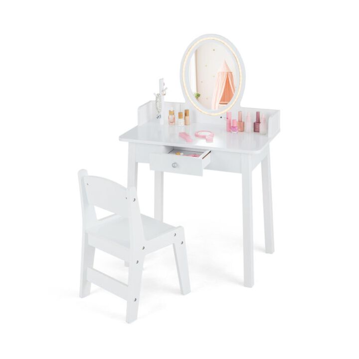 Hivvago Kids Vanity Set with Lighted Mirror-White