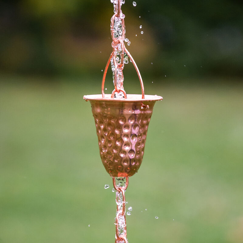 Marrgon Copper Rain Chain - Hammered Bell Style Cups, Gutter Replacement image number 1