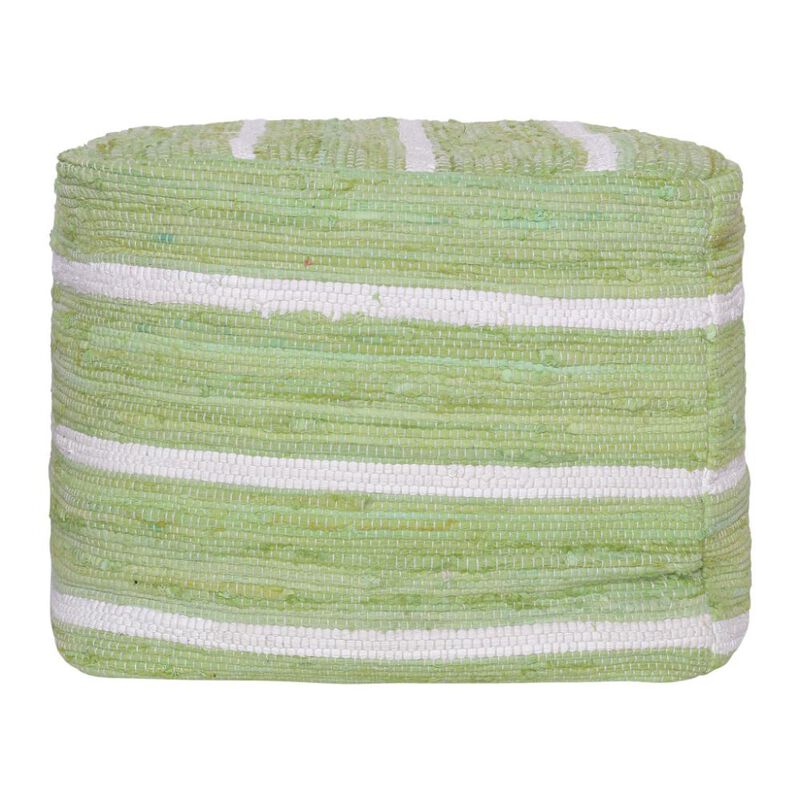 Hivvago 18 Inch Green And White Cotton Cube Striped Pouf Ottoman