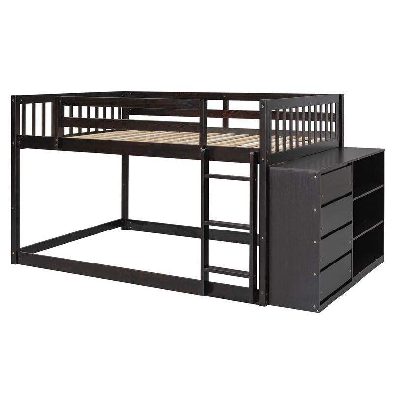 Whisen 92.4"x57" Full over Full Bunk Bed with 4 Drawers 3 Shelves, Solid Wood for Kids Bedroom image number 4