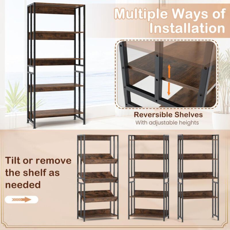 Hivvago 5-Tier Bookshelf with Adjustable and Tiltable Shelves