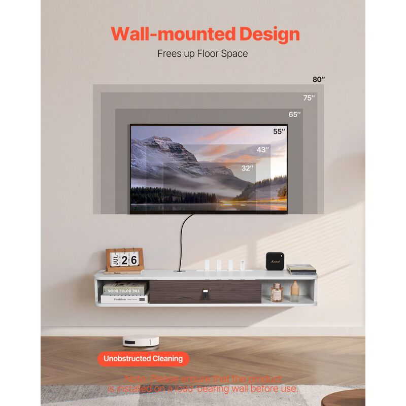 Modern Floating TV Stand with Storage Cabinet, Cable Hole for Game Console and Media Player-White image number 4