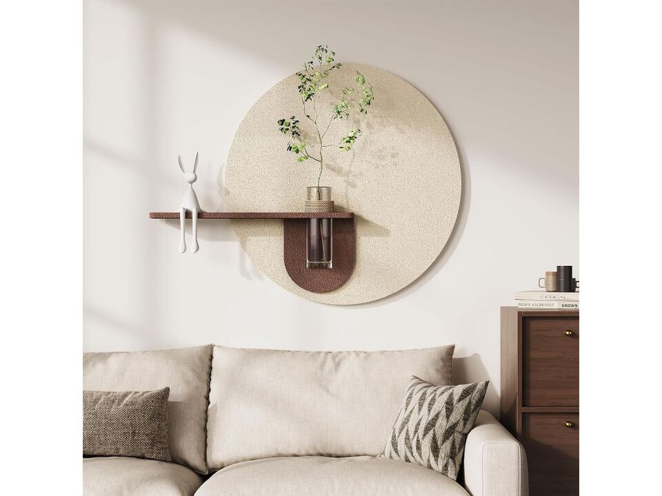 3D Textured Neutral Abstract Wall Art with Vase Boho Geometric 24x31 In