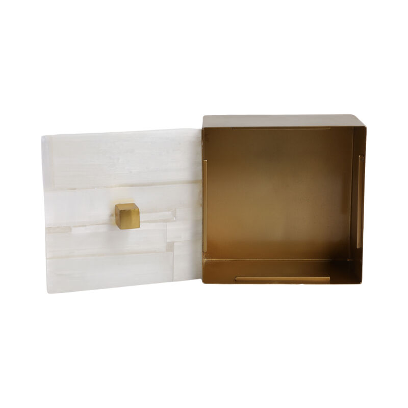 6" Square Selenite Top Box, White/gold image number 5
