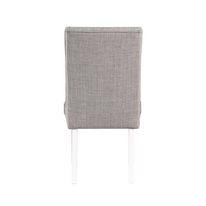 Joyce 25 Inch Side Dining Chair Set of 2, Wingback, Gray Linen, White Wood - Benzara
