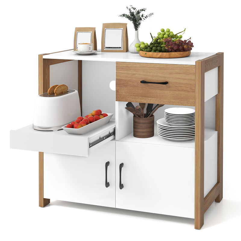 Kitchen Storage Cabinet with 2 Doors, Drawer, and Pull Out Shelf Organizer-White image number 4